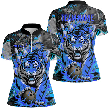 Custom Bowling Team Jersey, Tiger Gripping A Bowling Ball, Bowling Uniforms, Personalize Name And Team Name