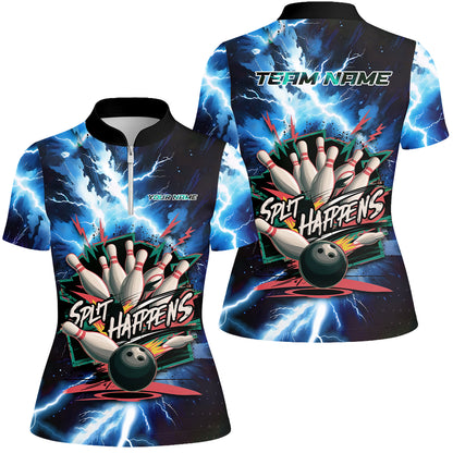 Custom Bowling Team Jersey, Split Happens - Electric Lightning, Bowling Uniforms, Personalize Name And Team Name