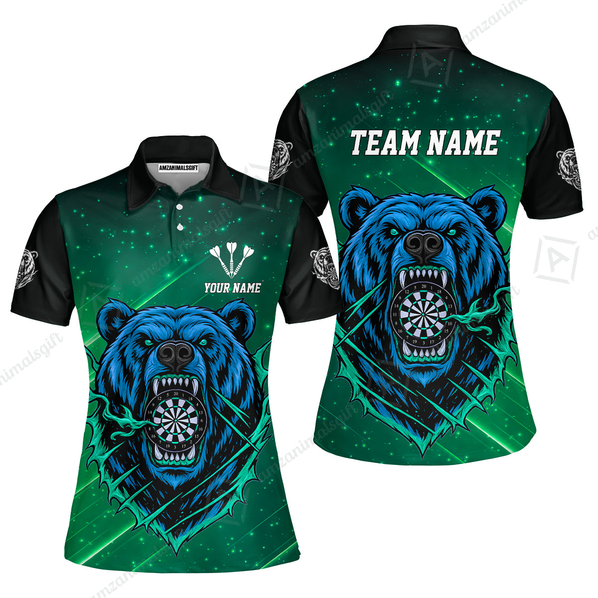Custom Darts Team Jersey, Personalized Furious Bear Dart Polo Shirt for Players with Name & Team Name