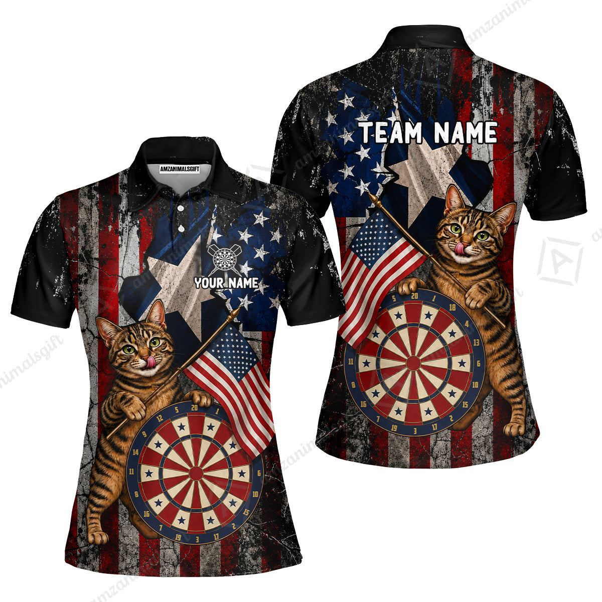 Custom Dart Jersey Team Shirt For Players, American Flag and Alley Cats, Personalize Name and Team Name