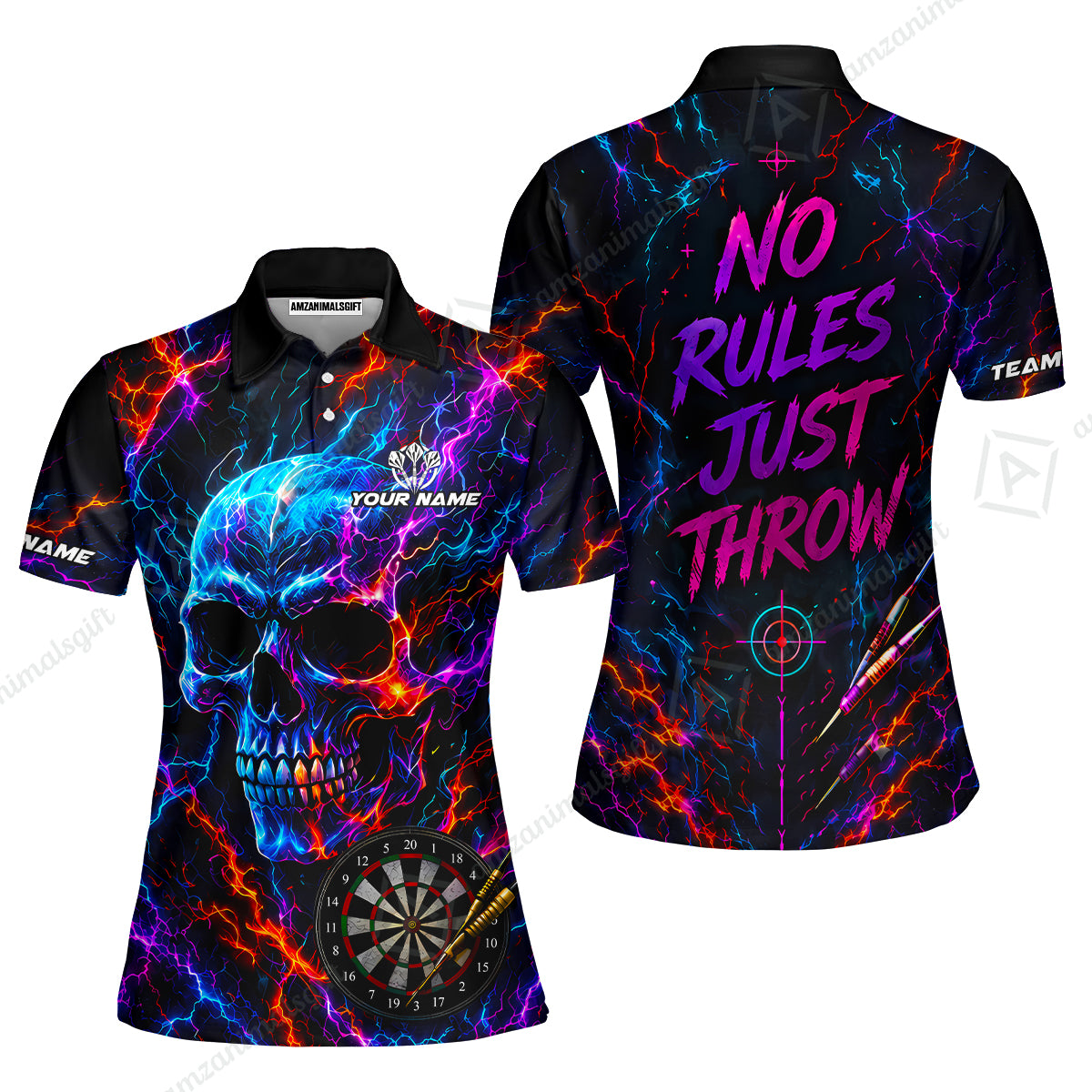 Customized Neon Skull - No Rules Just Throw Darts Jersey, Personalized Name And Team Name For Players