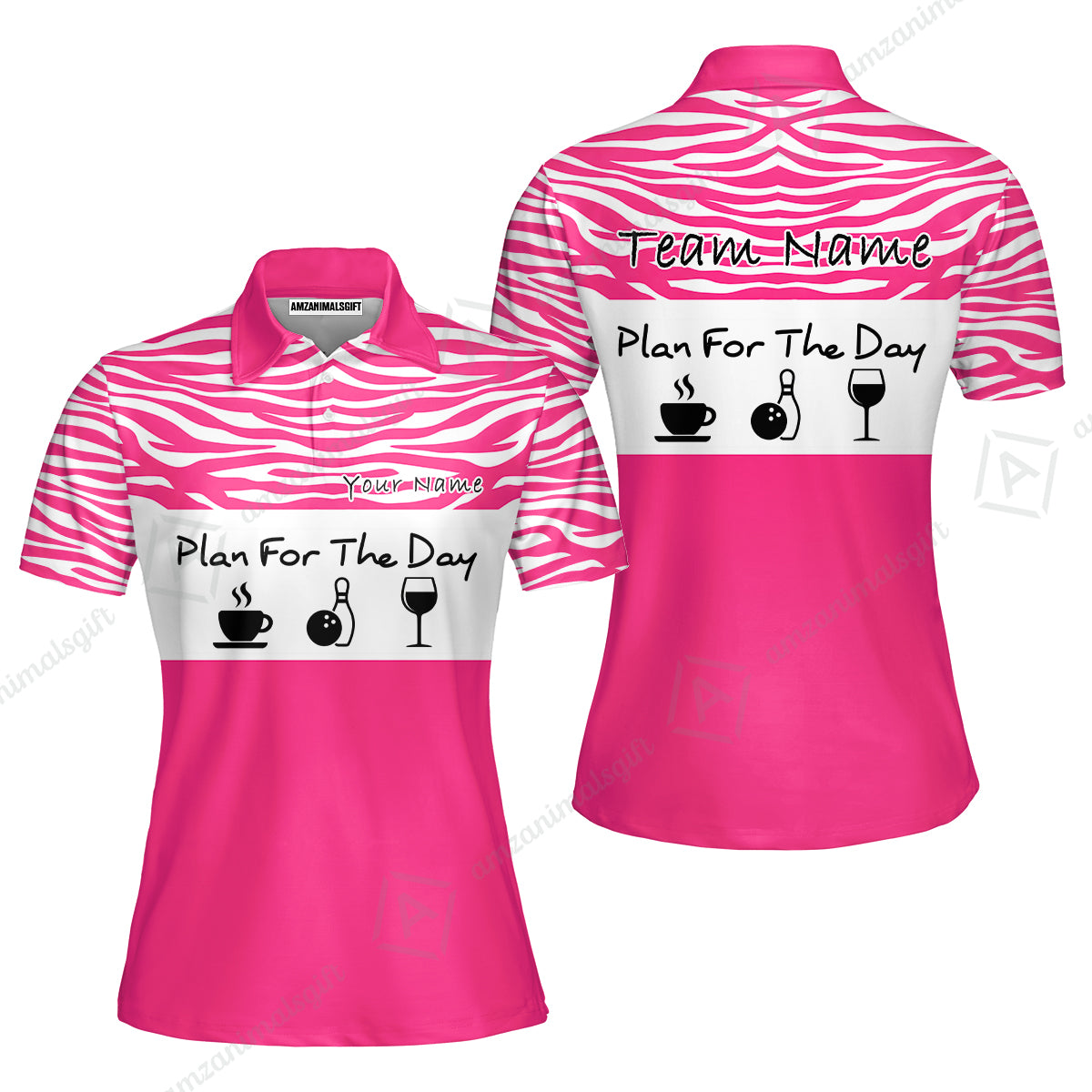 Custom Bowling Jersey Polo Shirt, Plan For The Day Zebra Pattern, Custom Bowling Jersey Team Shirt For Players With Name & Team Name