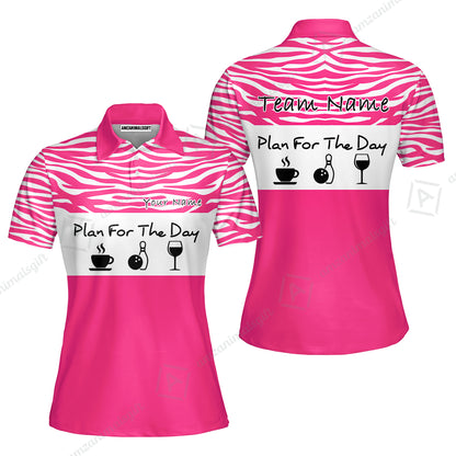 Custom Bowling Jersey Polo Shirt, Plan For The Day Zebra Pattern, Custom Bowling Jersey Team Shirt For Players With Name & Team Name