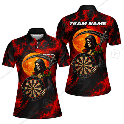 Customized Grim Reaper Holding Dartboard In Moonlight Halloween Darts Jersey, Personalized Name And Team Name For Players