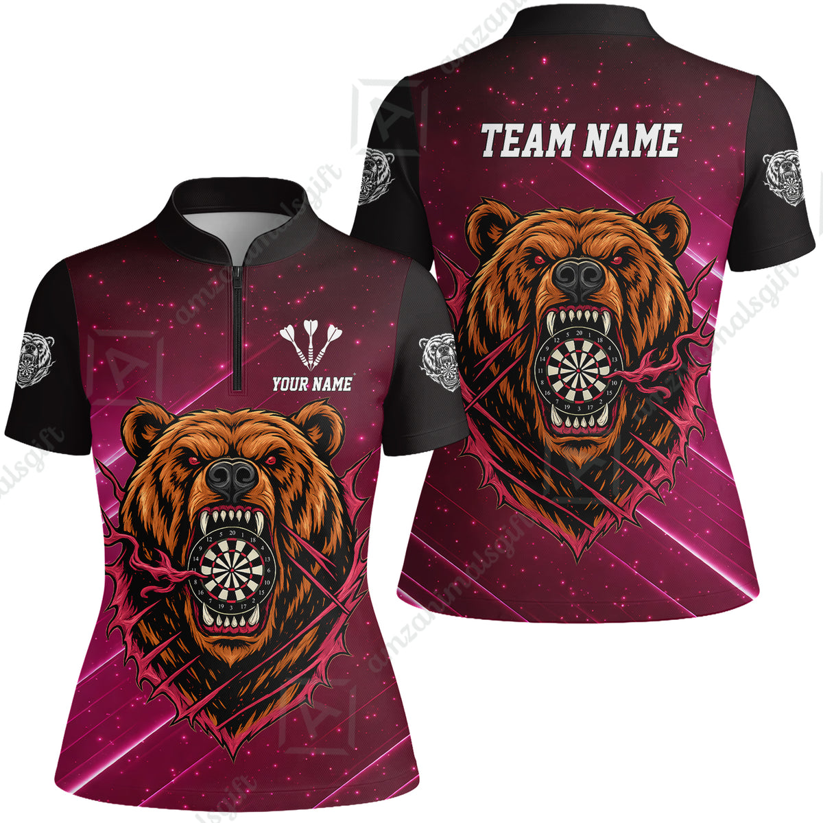 Custom Darts Team Jersey, Personalized Furious Bear Dart Polo Shirt for Players with Name & Team Name