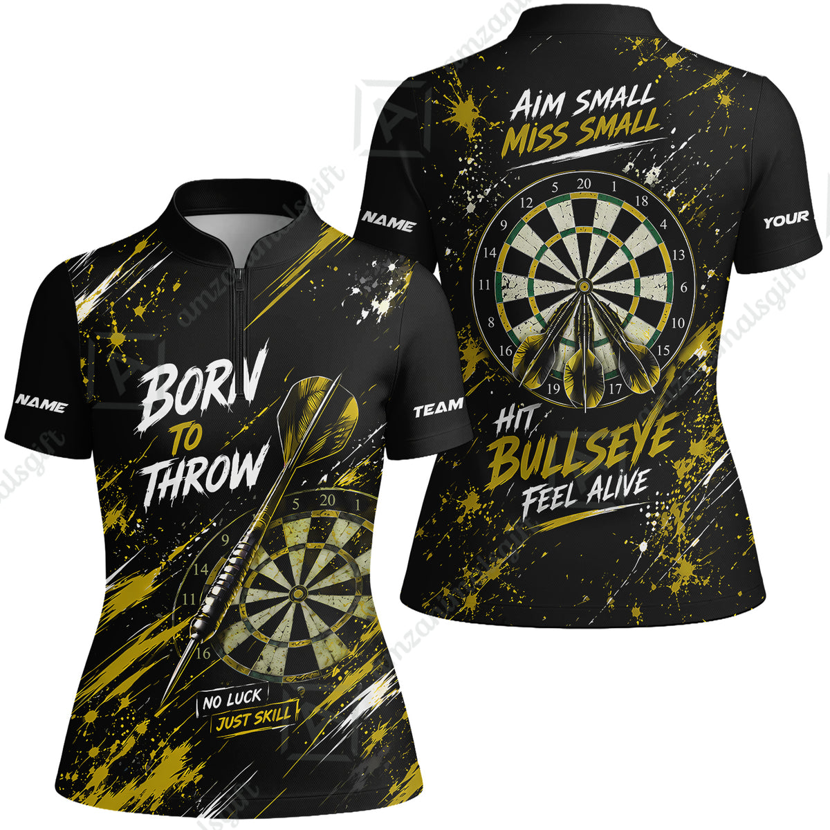 Customized Born To Throw No Luck Just Skill, Hit Bullseye Feel Alive Darts Jersey, Personalized Name And Team Name For Players
