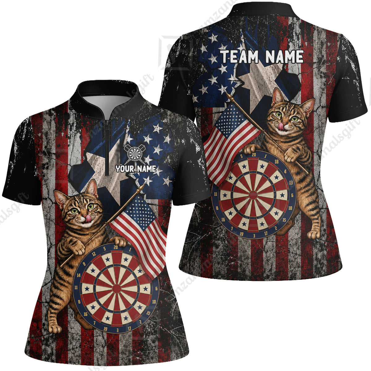 Custom Dart Jersey Team Shirt For Players, American Flag and Alley Cats, Personalize Name and Team Name
