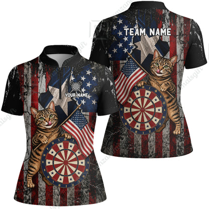 Custom Dart Jersey Team Shirt For Players, American Flag and Alley Cats, Personalize Name and Team Name