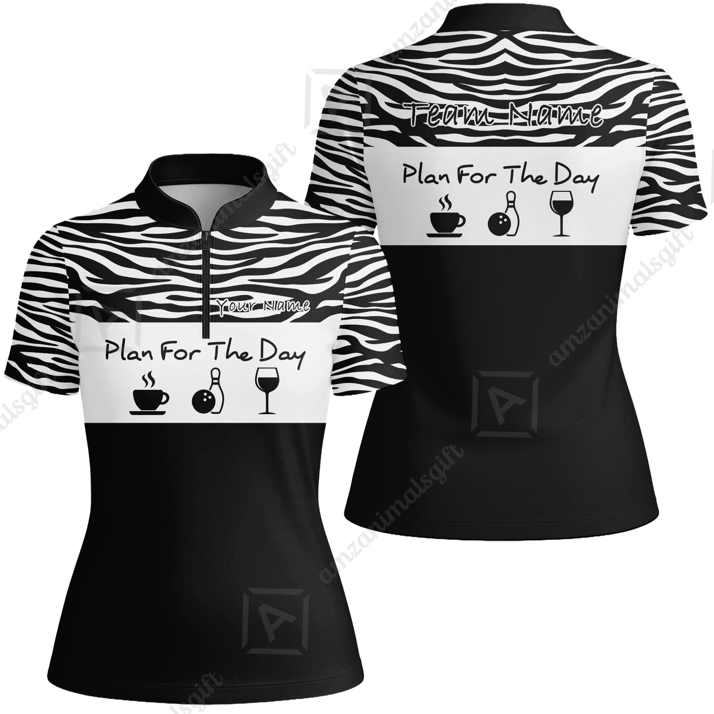 Custom Bowling Jersey Polo Shirt, Plan For The Day Zebra Pattern, Custom Bowling Jersey Team Shirt For Players With Name & Team Name