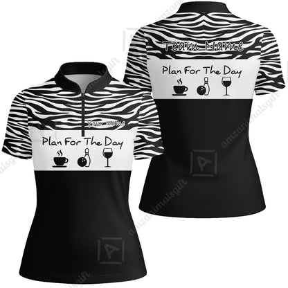 Custom Bowling Jersey Polo Shirt, Plan For The Day Zebra Pattern, Custom Bowling Jersey Team Shirt For Players With Name & Team Name