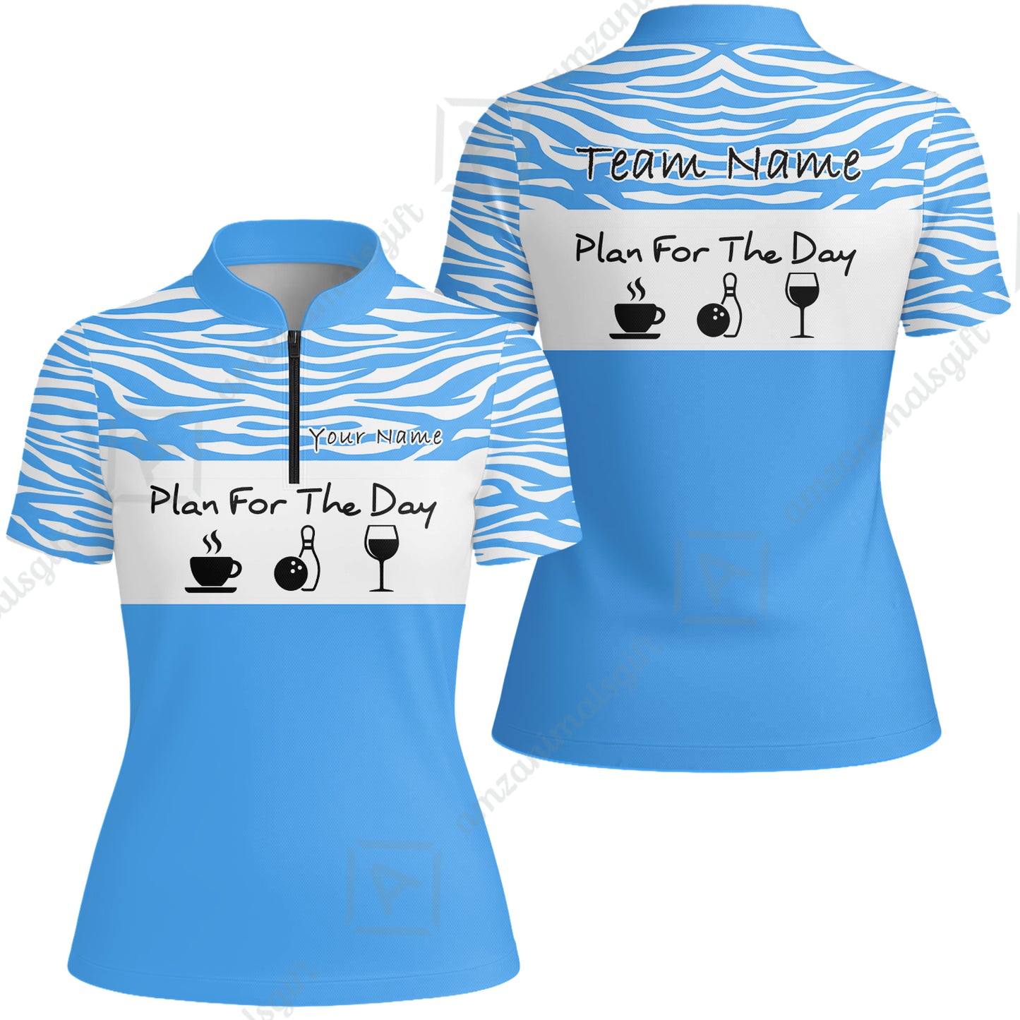 Custom Bowling Jersey Polo Shirt, Plan For The Day Zebra Pattern, Custom Bowling Jersey Team Shirt For Players With Name & Team Name