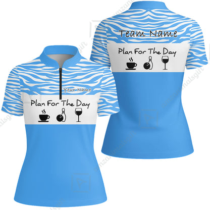 Custom Bowling Jersey Polo Shirt, Plan For The Day Zebra Pattern, Custom Bowling Jersey Team Shirt For Players With Name & Team Name
