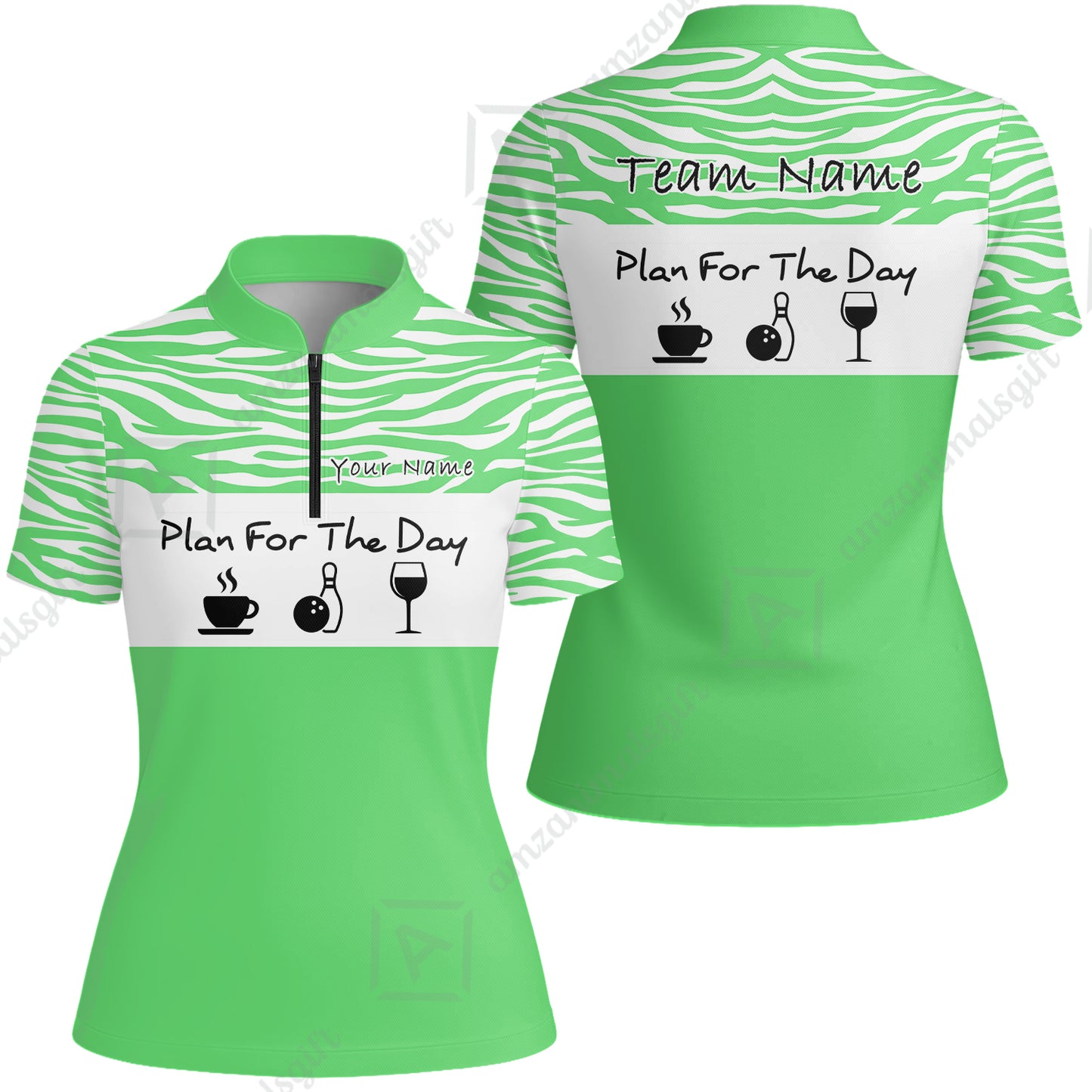 Custom Bowling Jersey Polo Shirt, Plan For The Day Zebra Pattern, Custom Bowling Jersey Team Shirt For Players With Name & Team Name