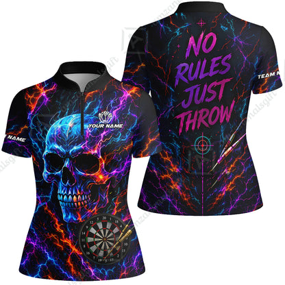Customized Neon Skull - No Rules Just Throw Darts Jersey, Personalized Name And Team Name For Players