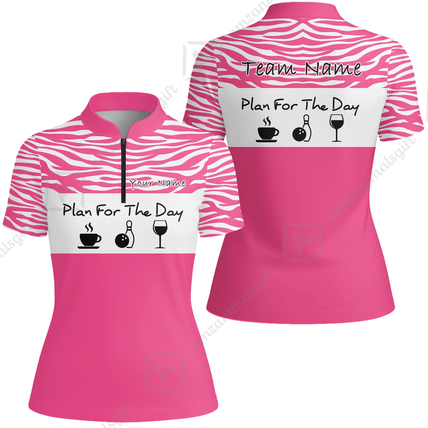 Custom Bowling Jersey Polo Shirt, Plan For The Day Zebra Pattern, Custom Bowling Jersey Team Shirt For Players With Name & Team Name