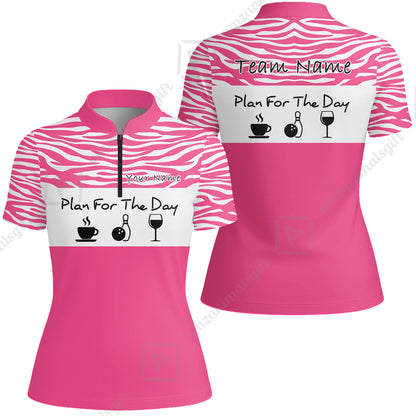 Custom Bowling Jersey Polo Shirt, Plan For The Day Zebra Pattern, Custom Bowling Jersey Team Shirt For Players With Name & Team Name