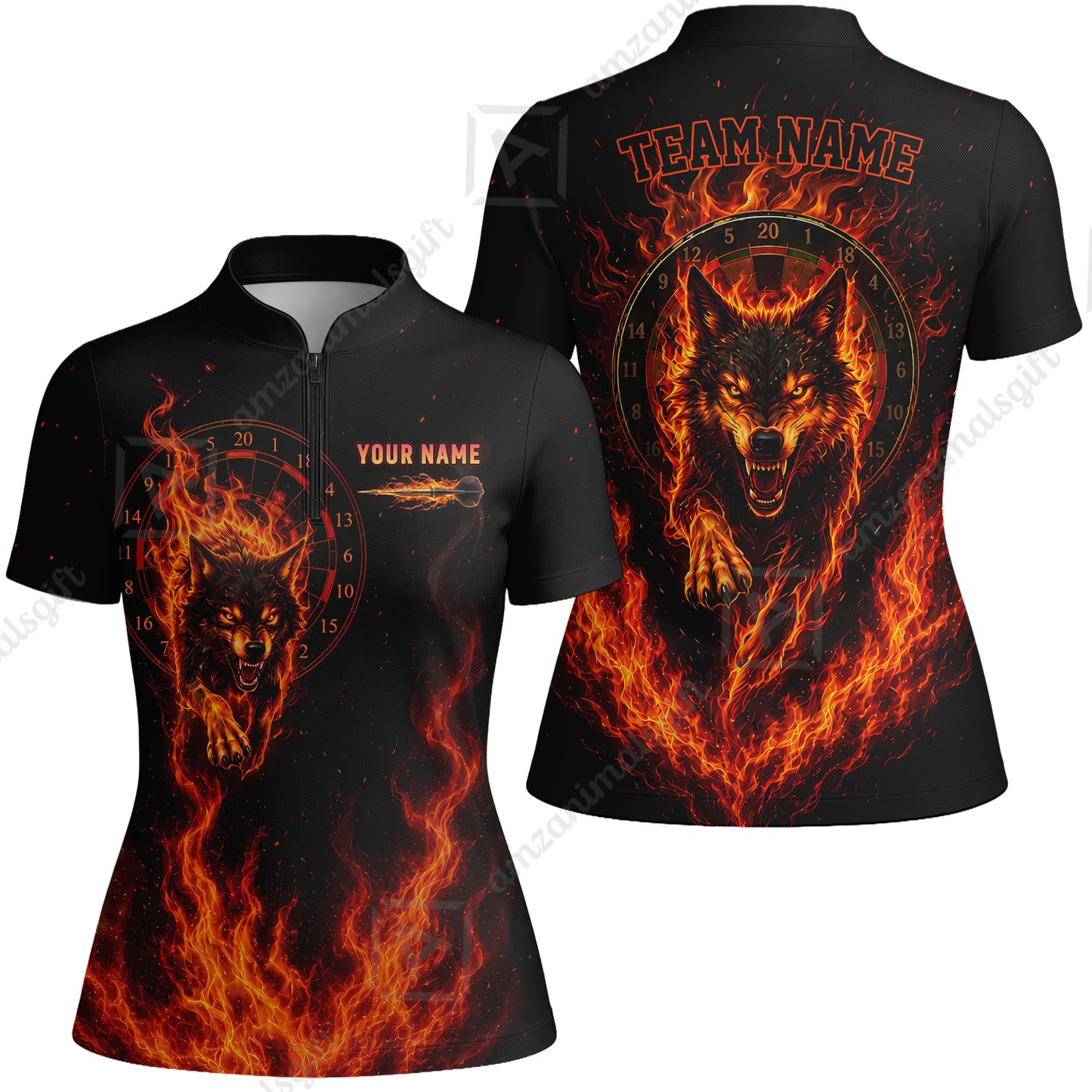 Customized Fire Wolf Dartboard Multicolor Darts Jersey, Personalized Name And Team Name For Players