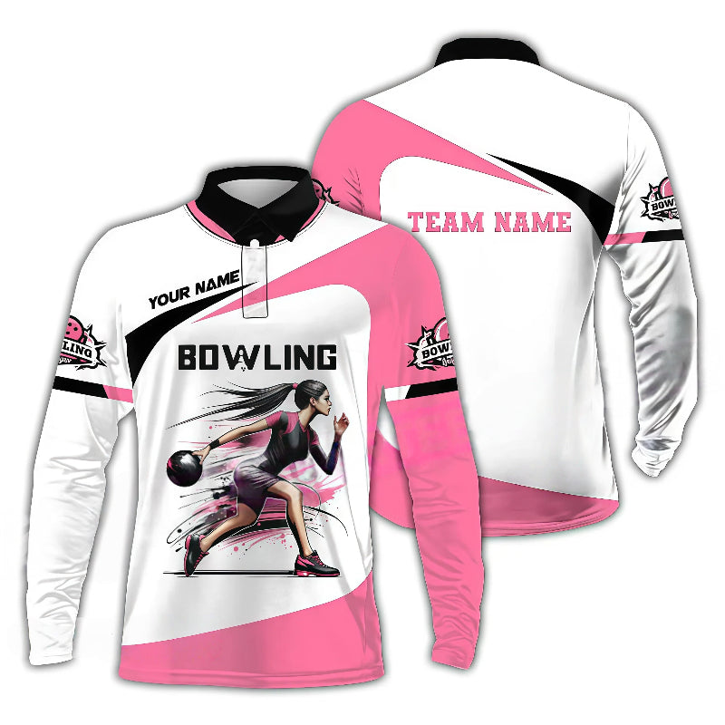 Women’s Bowling Player Design Long Polo Shirt