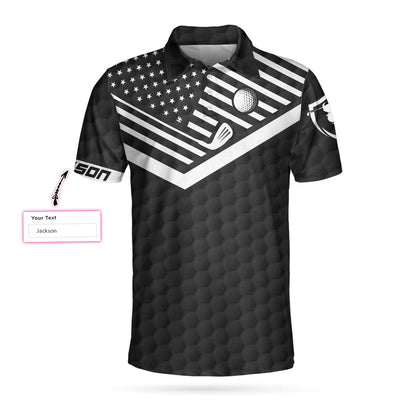 Men Golf Polo Shirt - World's Okayest Golfer Custom Polo Shirt, Personalized Black American Flag Golf Shirt For Men