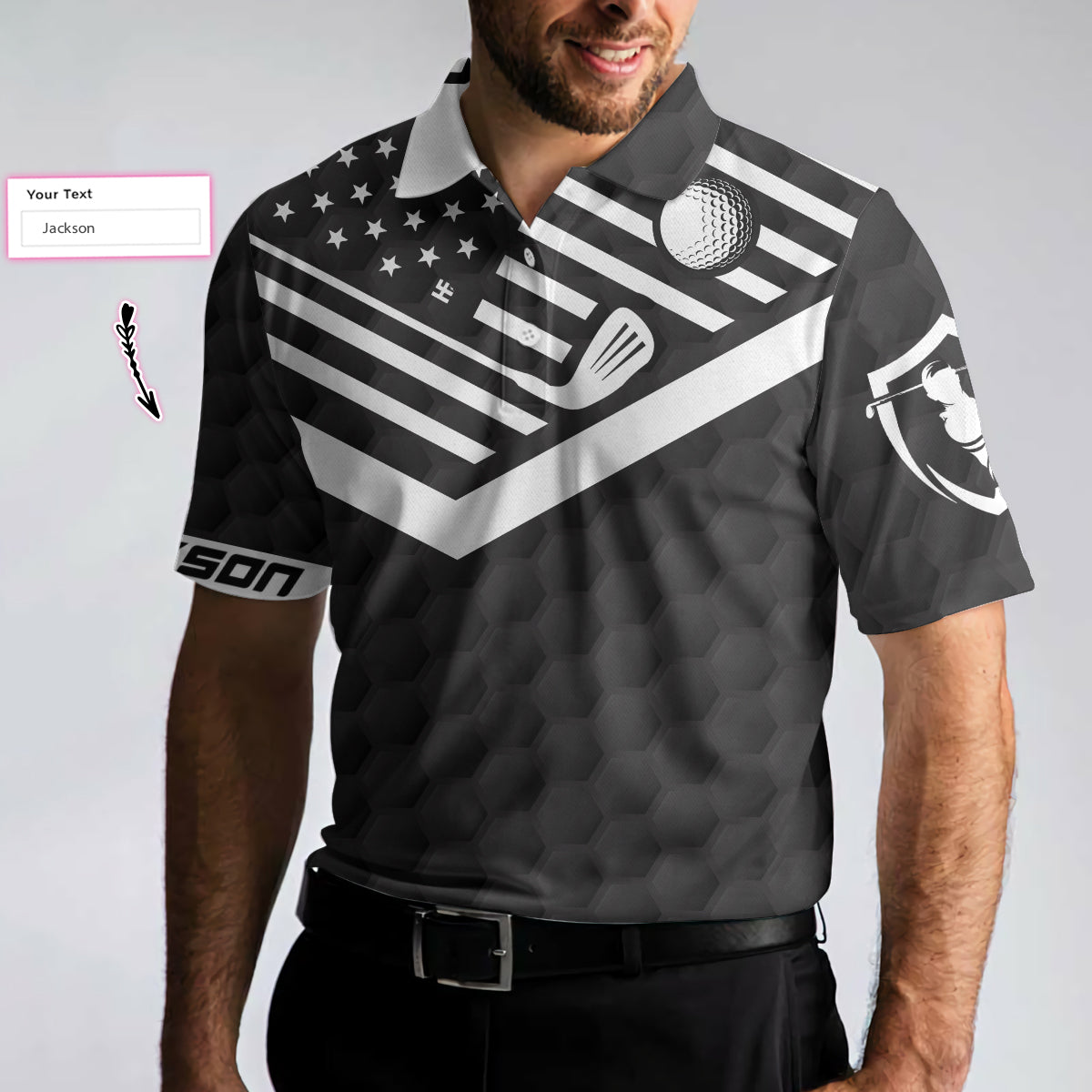 Men Golf Polo Shirt - World's Okayest Golfer Custom Polo Shirt, Personalized Black American Flag Golf Shirt For Men