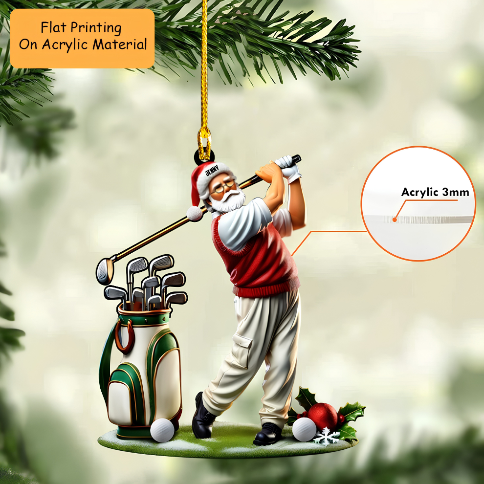 Personalized Golf  Santa Cart  Acrylic Ornament, Golf Keychain, Car Ornament, Christmas Ornament Gifts