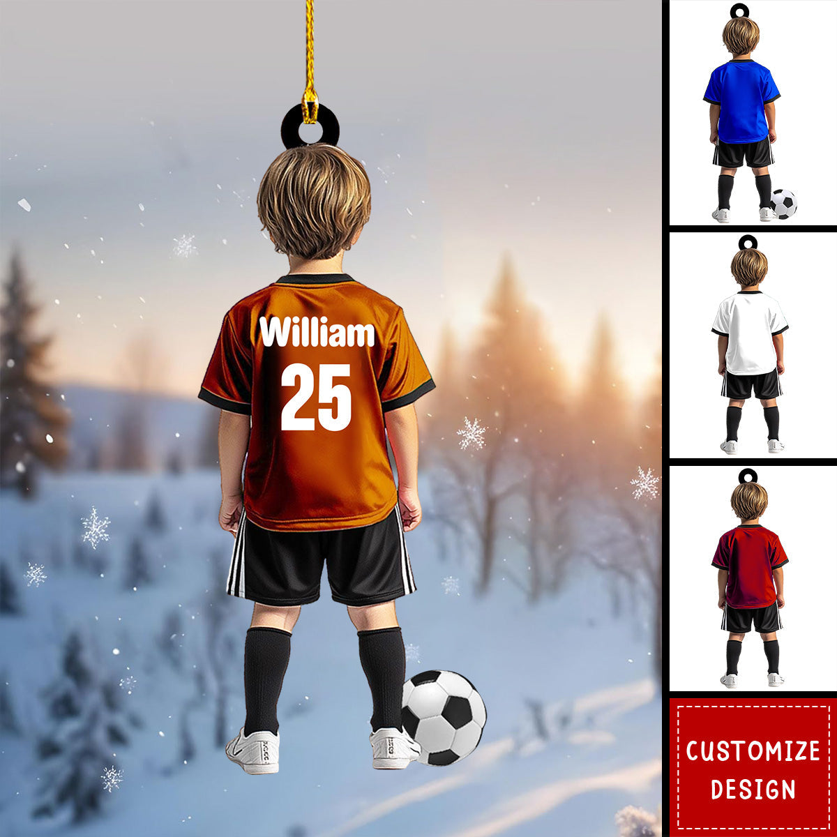 Personalized Soccer Kid Boy Player With Ball Flat Acrylic Ornament, Ornament Gifts For Son, Grandson, Soccer Players