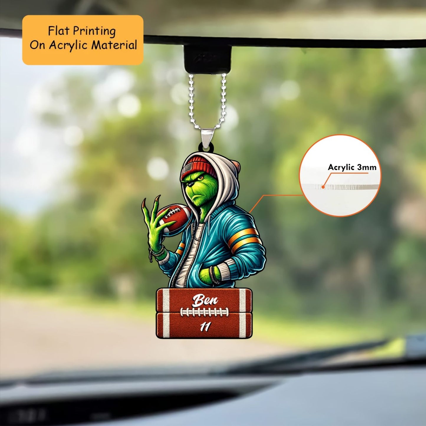 Personalized American Football Ornament, Rugby Grinch Man, Custom Ornament Gift, Keychain American Football, Car Ornament American Football
