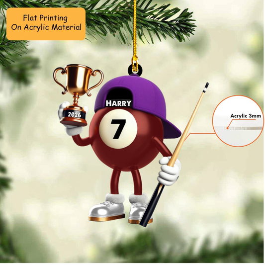 Personalized Christmas Billiard Ornament, Billiard Ball Winner Cup, Custom Ornament Christmas Gift, Keychain Billiard Christmas, Car Ornament Billiard Christmas
