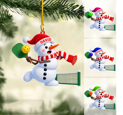 Personalized Pickleball Christmas Ornament, Active Snowman Hitting Ball Over Net, Custom Ornament Christmas Gift, Keychain Pickleball, Car Ornament Pickleball