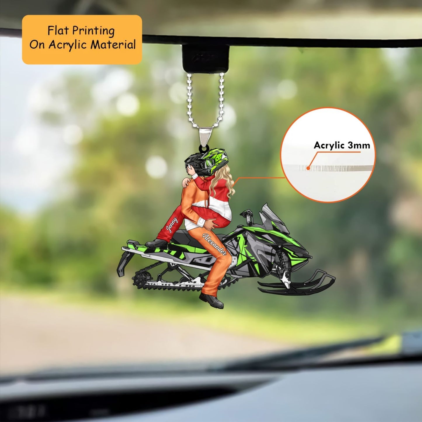 Personalized Snowmobile Couple Christmas Ornament, Helmet Kiss On Snow Machine, Custom Ornament Christmas Gift, Keychain Snowmobile, Car Ornament Snowmobile
