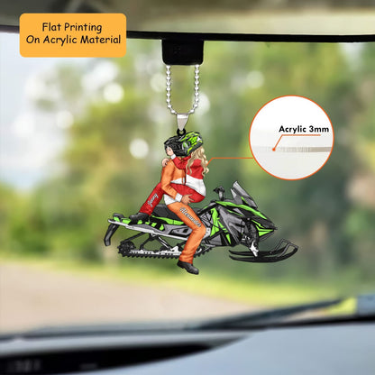 Personalized Snowmobile Couple Christmas Ornament, Helmet Kiss On Snow Machine, Custom Ornament Christmas Gift, Keychain Snowmobile, Car Ornament Snowmobile