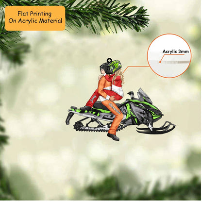 Personalized Snowmobile Couple Christmas Ornament, Helmet Kiss On Snow Machine, Custom Ornament Christmas Gift, Keychain Snowmobile, Car Ornament Snowmobile