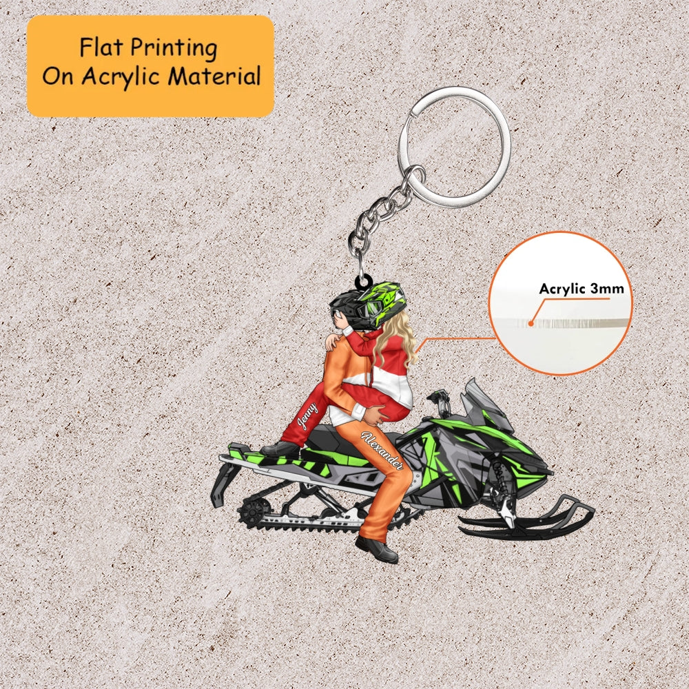 Personalized Snowmobile Couple Christmas Ornament, Helmet Kiss On Snow Machine, Custom Ornament Christmas Gift, Keychain Snowmobile, Car Ornament Snowmobile