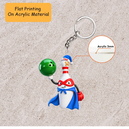 Personalized Superhero Bowler Christmas Ornament, Masked Pin Mascot With Cape, Custom Ornament Christmas Gift, Keychain Bowling, Car Ornament Bowling