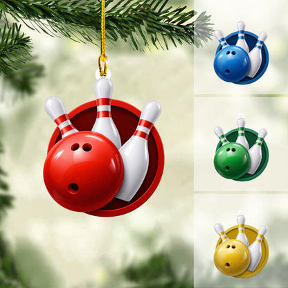 Personalized Bowling Ornament, Bowling Ball And Pins Christmas Keychain, Car Ornament, Christmas Ornament Gifts