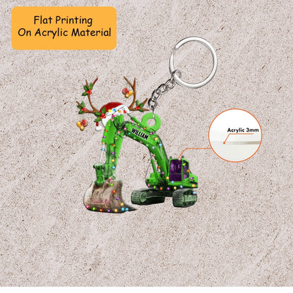 Personalized Excavator Christmas Ornament, Digger Antlers, Custom Ornament Christmas Gift, Keychain Excavator Christmas, Car Ornament Excavator Christmas
