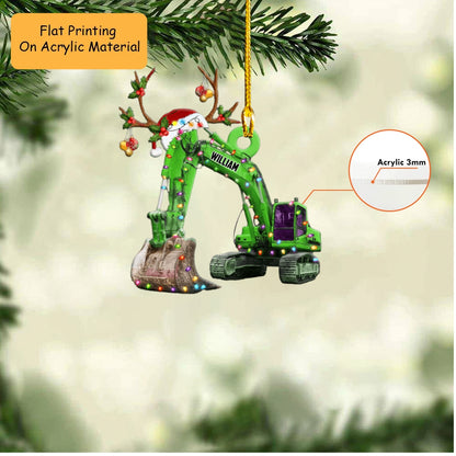 Personalized Excavator Christmas Ornament, Digger Antlers, Custom Ornament Christmas Gift, Keychain Excavator Christmas, Car Ornament Excavator Christmas