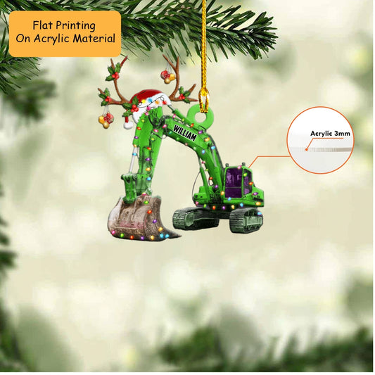 Personalized Excavator Christmas Ornament, Digger Antlers, Custom Ornament Christmas Gift, Keychain Excavator Christmas, Car Ornament Excavator Christmas