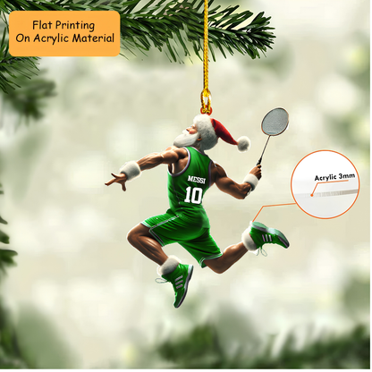 Personalized Badminton Christmas Ornament, Muscular Santa Smash, Custom Name Christmas Gift, Keychain Badminton, Car Ornament Badminton