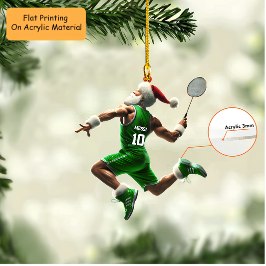 Personalized Badminton Christmas Ornament, Muscular Santa Smash, Custom Name Christmas Gift, Keychain Badminton, Car Ornament Badminton