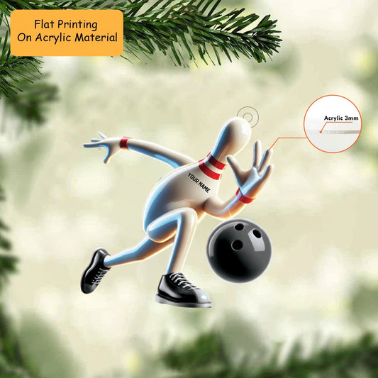 Personalized Bowling Fridge Magnet Acrylic Ornament, Bowling Christmas Keychain, Car Ornament, Christmas Ornament Gifts