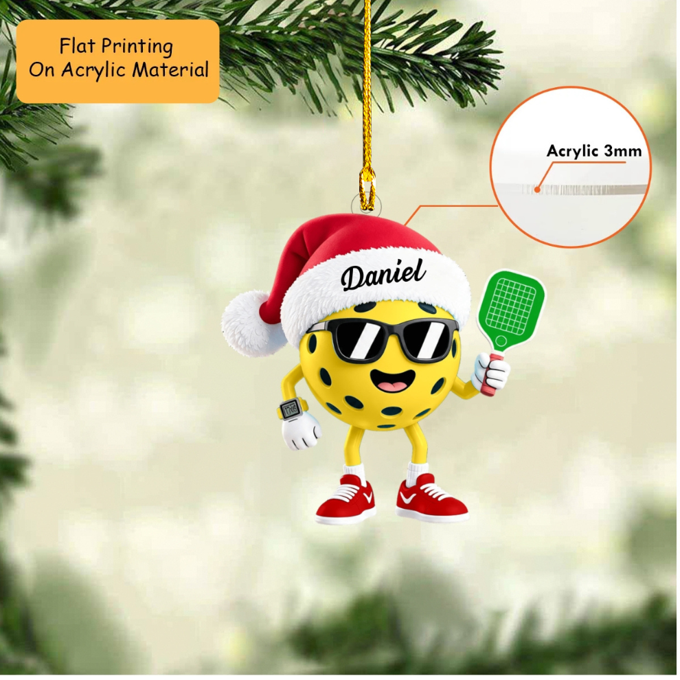 Personalized Pickleball Christmas Ornament, Cool Ball With Sunglasses, Custom Ornament Christmas Gift, Keychain Pickleball, Car Ornament Pickleball