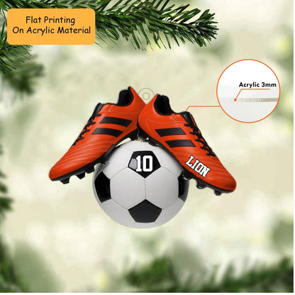 Personalized Soccer Christmas Ornament, Orange Cleats On Soccer Ball, Custom Ornament Christmas Gift, Keychain Bowling, Car Ornament Bowling
