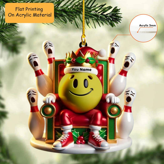 Personalized Bowling Ball Holding Pins Acrylic Ornament, Bowling Keychain, Car Ornament, Christmas Ornament Gifts