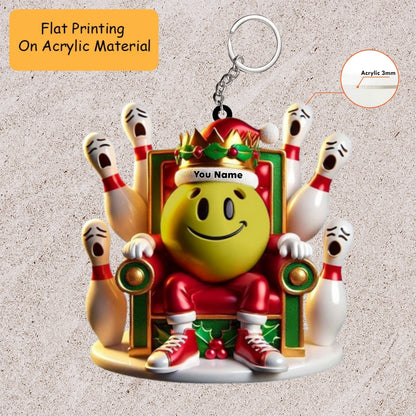 Personalized Bowling Ball Holding Pins Acrylic Ornament, Bowling Keychain, Car Ornament, Christmas Ornament Gifts