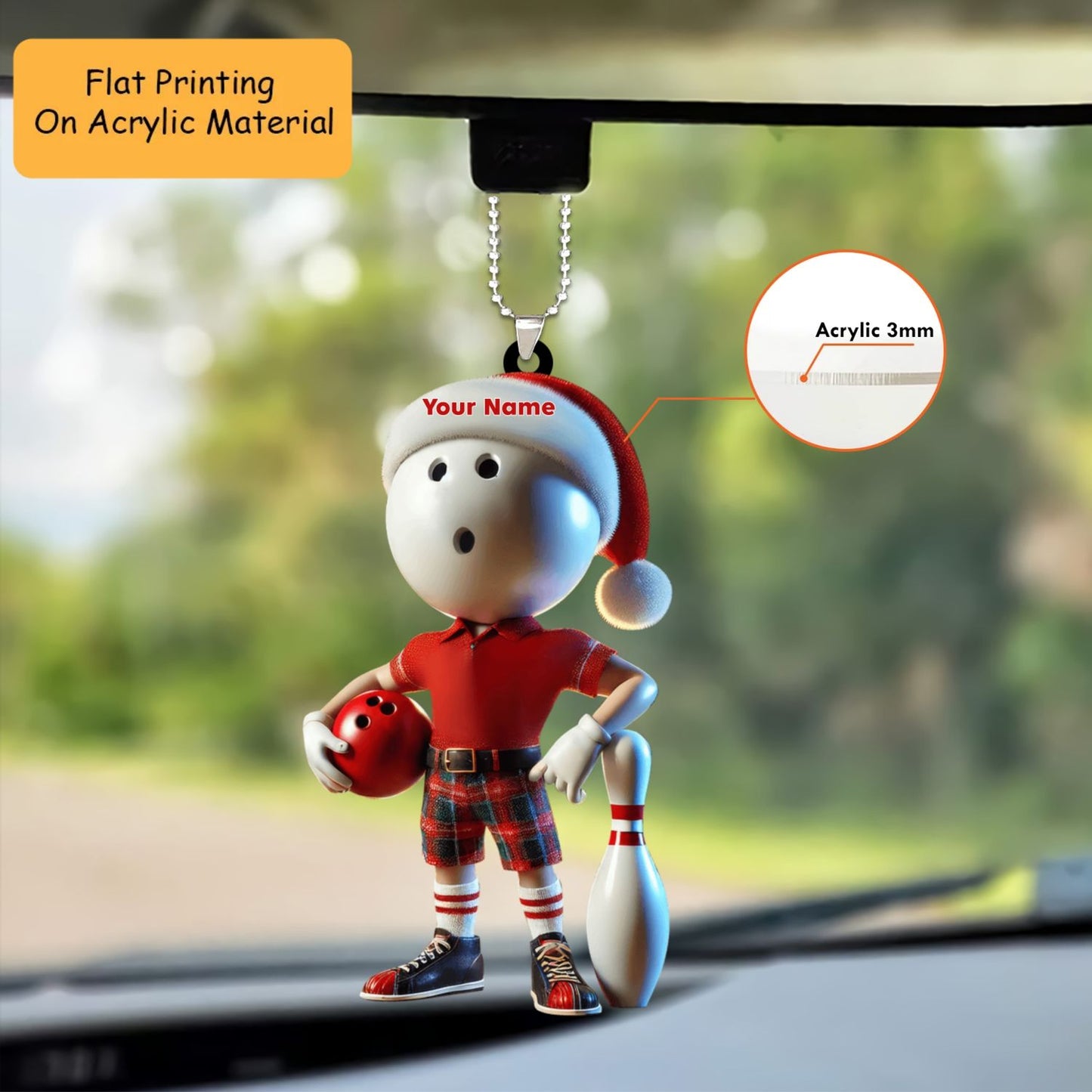 Personalized Bowling Ball Holding Pins Acrylic Ornament, Bowling Keychain, Car Ornament, Christmas Ornament Gifts