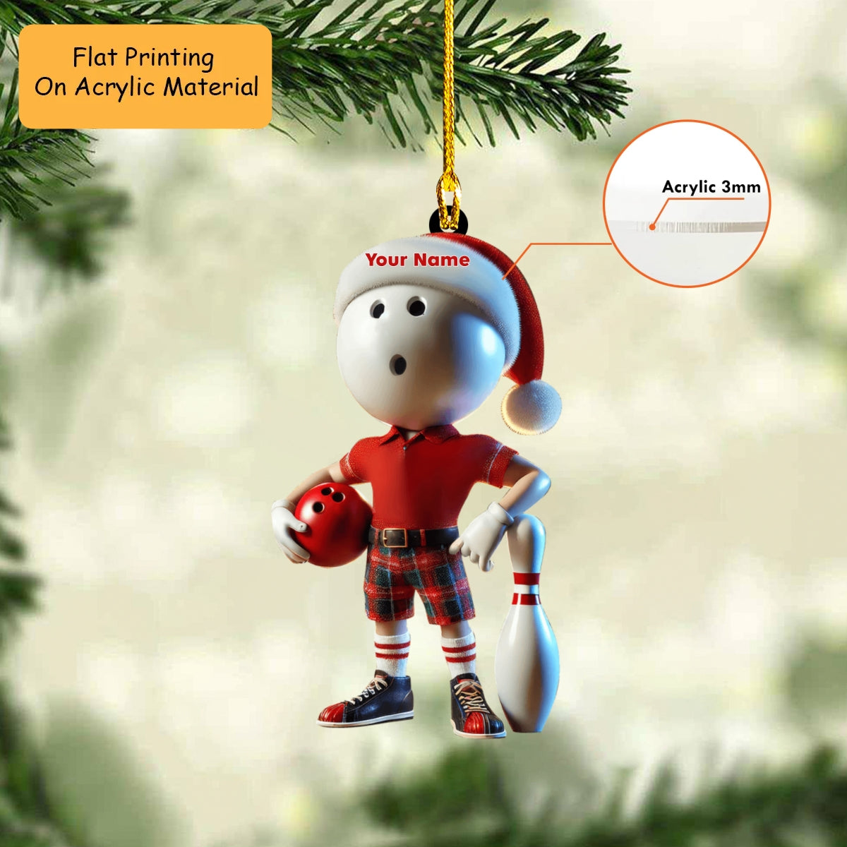 Personalized Bowling Ball Holding Pins Acrylic Ornament, Bowling Keychain, Car Ornament, Christmas Ornament Gifts