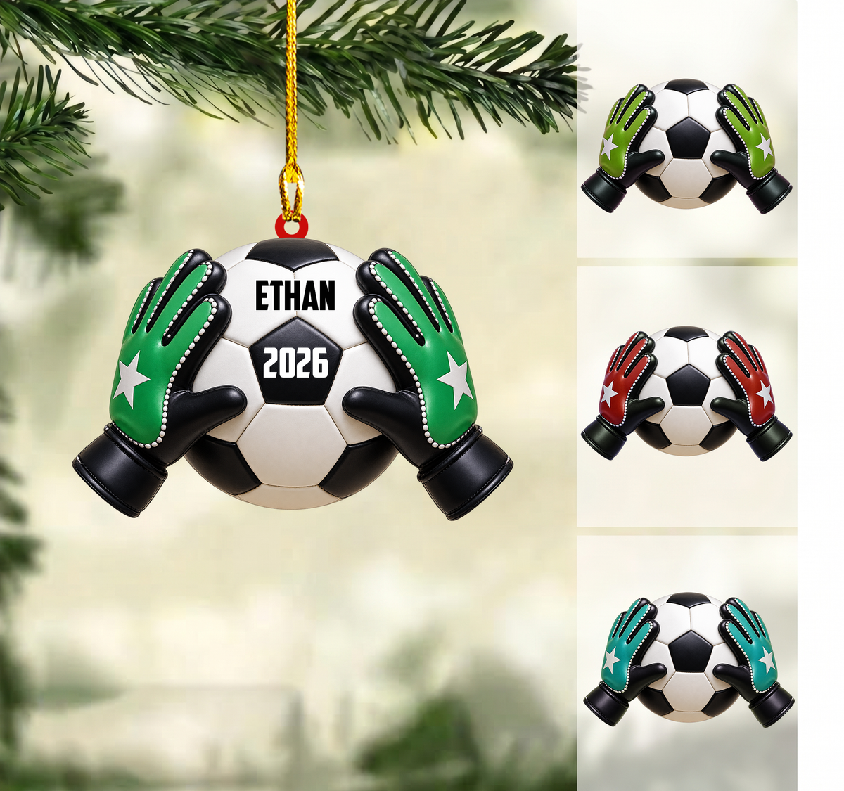 Personalized Soccer Goalie Christmas Ornament, Goalkeeper Gloves Catching Football, Custom Ornament Christmas Gift, Keychain Soccer, Car Ornament Soccer