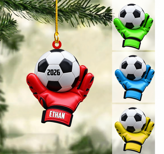Personalized Soccer Goalkeeper Christmas Ornament, Goalie Gloves Cupping Football Keepsake, Custom Ornament Christmas Gift, Keychain Soccer, Car Ornament Soccer