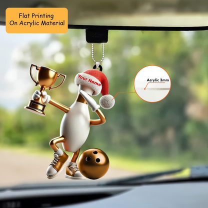 Personalized Bowling Ball Holding Pins Acrylic Ornament, Bowling Keychain, Car Ornament, Christmas Ornament Gifts